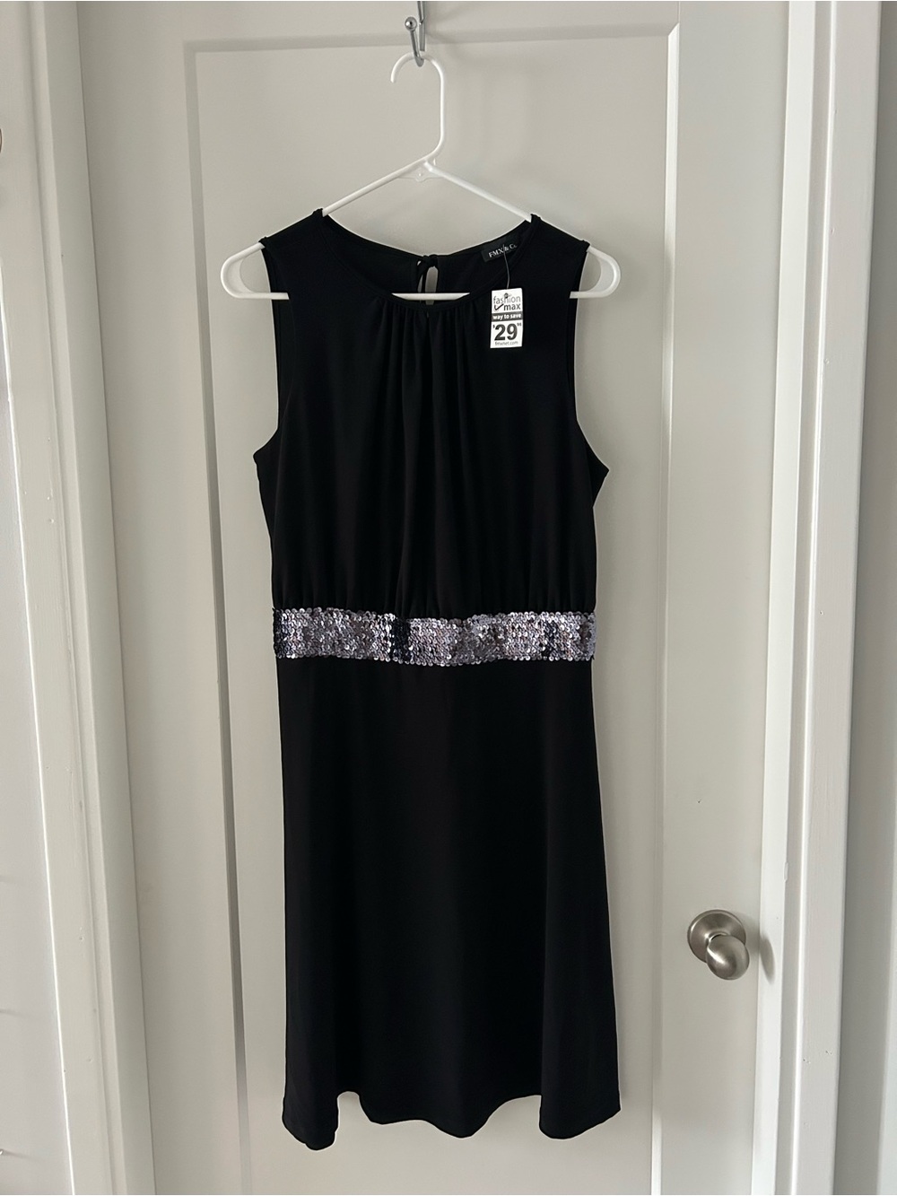 Black Sleeveless Dress with Silver Sequin Waist